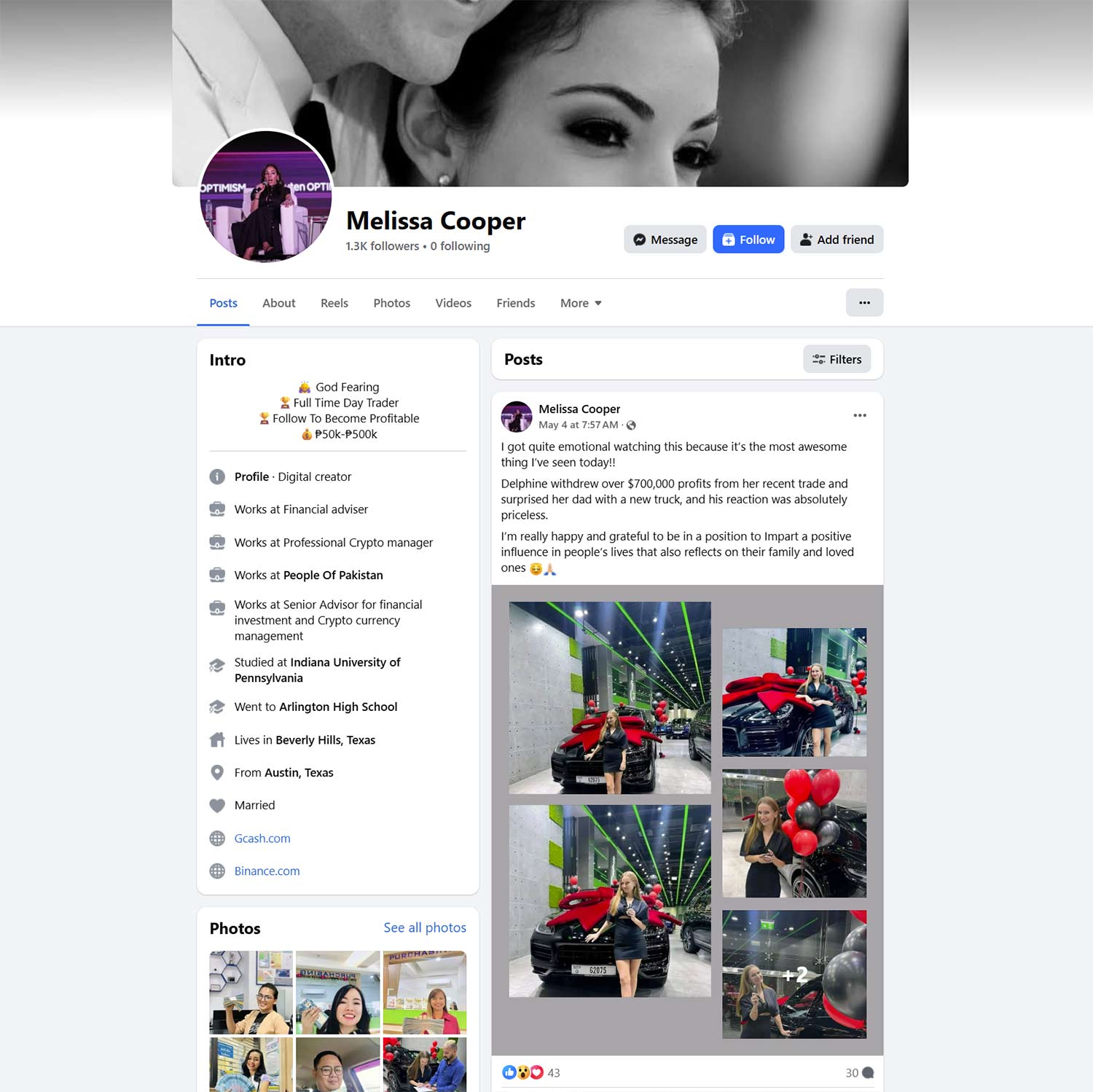 Screenshot Melissa Cooper profile