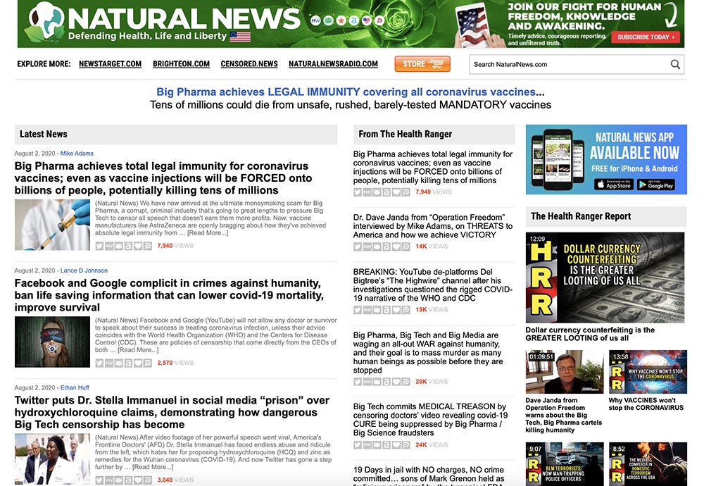 Screenshot Natural News profile