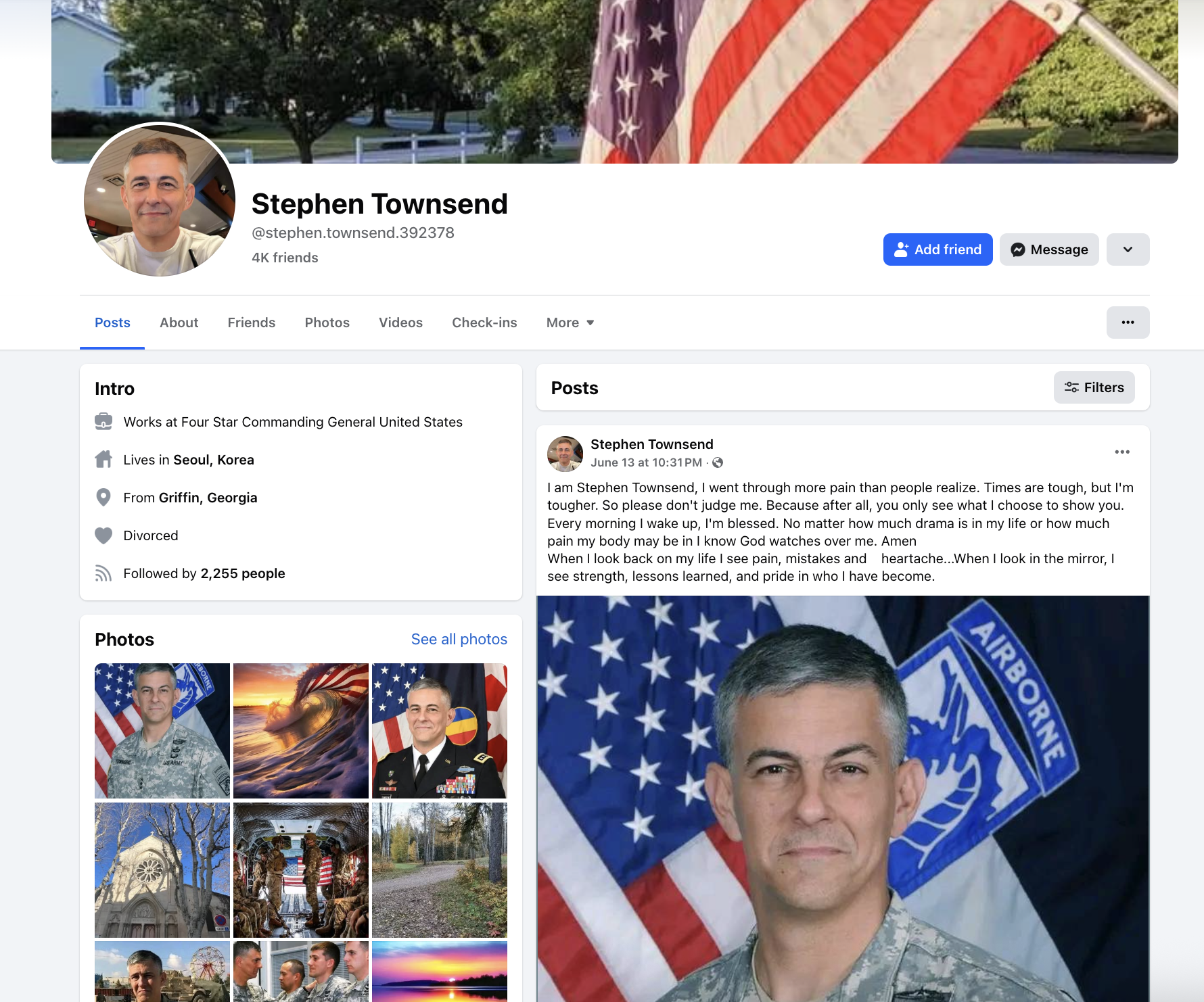 Screenshot Stephen Townsend (Facebook) profile