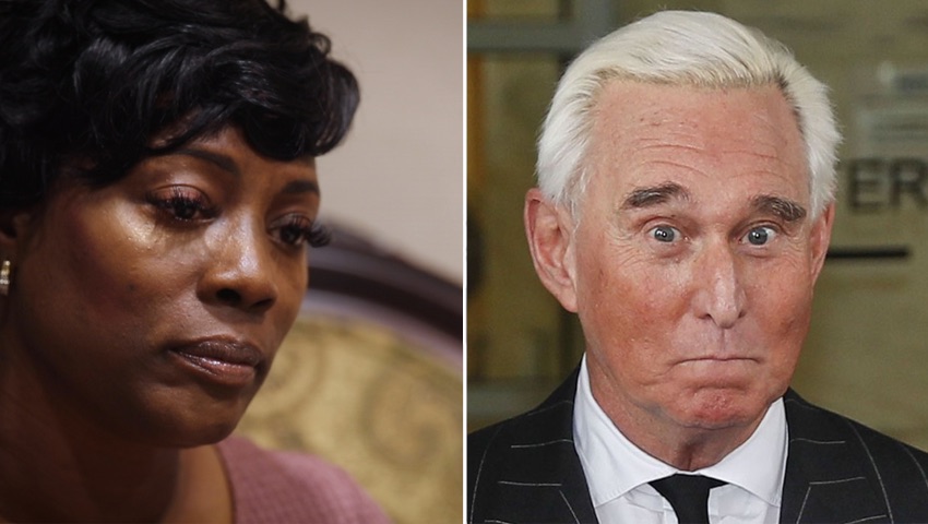 Crystal Mason juxtaposed with Roger Stone